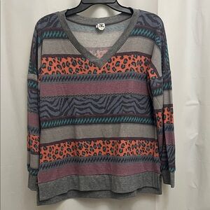 Sew In Love Multicolor Animal PrintLong Sleeve V-Neck Top
